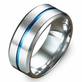 カラーラインリング ステンレス 太め 指輪 メンズ シルバー ブルー(リング(指輪))