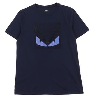 フェンディ(FENDI)の極美品●FENDI フェンディ 2019年製 FY0626 ラインストーン モンスター バグズアイ 半袖Ｔシャツ ネイビー 46 イタリア製 正規品 メンズ(Tシャツ/カットソー(半袖/袖なし))