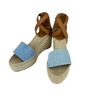 エルメス(Hermes)の新品未使用 HERMES エルメス Tipoli espadrille ティポリ エスパドリーユ ウェッジソール Blue clair/Natural ブルークレール/ナチュラル Denim/Calf デニム/カーフ 36(23cm) レディースサンダル(サンダル)