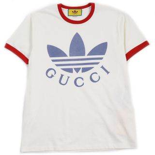 Gucci - 未使用品●GUCCI グッチ adidas アディダス 2022年製 702612 トレフォイルロゴ クルーネック 半袖Ｔシャツ アイボリー ブルー XS イタリア製 正規品 メンズ