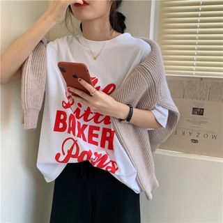 人気☆Tシャツ　ホワイト　ロゴ　赤　シンプル　原宿　カジュアル　韓国　個性派(Tシャツ(半袖/袖なし))