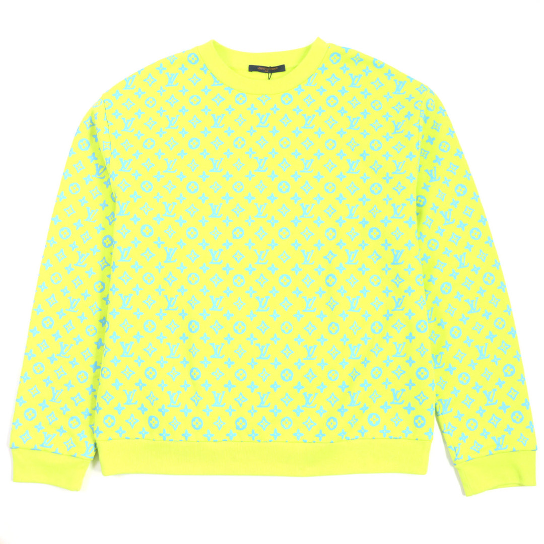 LOUIS VUITTON - 極美品▼LOUIS VUITTON ルイヴィトン 23SS Monogram Print Chewneck Sweat Shirt モノグラム総柄 クルーネック プルオーバー トレーナー スウェット ライム ライトブルー XL 箱付き イタリア製 正規品 メンズ
