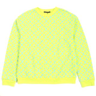 ルイヴィトン(LOUIS VUITTON)の極美品▼LOUIS VUITTON ルイヴィトン 23SS Monogram Print Chewneck Sweat Shirt モノグラム総柄 クルーネック プルオーバー トレーナー スウェット ライム ライトブルー XL 箱付き イタリア製 正規品 メンズ(スウェット)