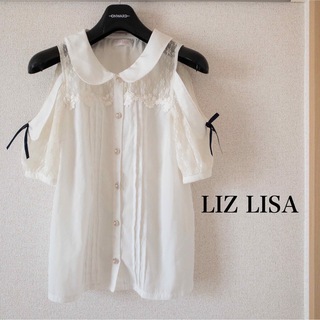 リズリサ(LIZ LISA)のLIZ LISA 可愛い♡ オフショル ブラウス 白 レース リボン 丸襟(シャツ/ブラウス(半袖/袖なし))