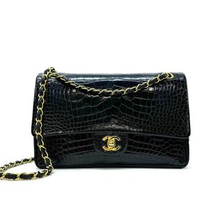 シャネル(CHANEL)のシャネル CHANEL マトラッセ25 ダブルフラップ Wフラップ ダブルチェーン Wチェーン バッグ ショルダーバッグ クロコダイル ブラック 黒 ゴールド金具(ショルダーバッグ)