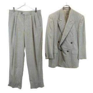 ランバン(LANVIN)のランバン ウール チェック柄 スーツ 上下 セットアップ R48-45 グレー LANVIN ダブルボタン ジャケット ロングパンツ メンズ(セットアップ)