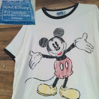 ディズニー(Disney)のDISNEY　ディズニー　ミッキーマウス　両面プリント　リンガーネックTシャツ(Tシャツ/カットソー(半袖/袖なし))