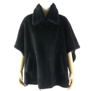 マックスマーラ(Max Mara)の極美品△Max Mara マックスマーラ 473608236 テディベア アルパカ ウール シルク 白タグ ケープコート ブラック 約M～Lサイズ相当 ハンガー・ガーメント付き イタリア製 正規品 レディース(その他)