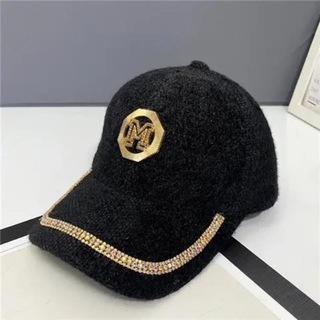 【売れてます】 ロゴ　キャップ　秋冬　帽子　紫外線対策　変装　韓国　もふもふ　黒(キャップ)