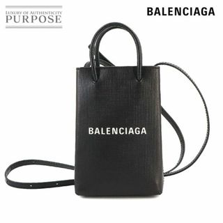 バレンシアガ(Balenciaga)の新品同様 バレンシアガ BALENCIAGA ショッピング フォン ホルダー ショルダー バッグ レザー ブラック 593826 VLP 90236592(ショルダーバッグ)