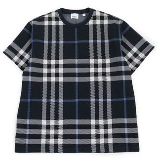 バーバリー(BURBERRY)の美品●BURBERRY バーバリー 8070668 ノバチェック柄 ジャガード クルーネック ショートスリーブ 半袖Ｔシャツ ブルー系 ホワイト S 正規品 メンズ(Tシャツ/カットソー(半袖/袖なし))