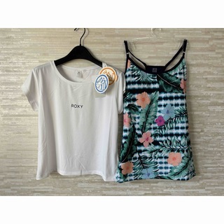 ロキシー(Roxy)のS」 ROXYロキシー 速乾UVカット Tシャツ & カップ付きキャミ 白(Tシャツ(半袖/袖なし))