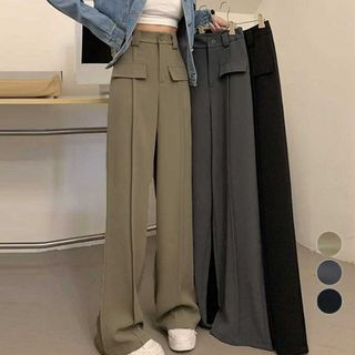 ワイドパンツ ハイウエストスラックス脚長レディース セミワイドパンツ 体型カバー(カジュアルパンツ)