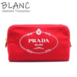 プラダ(PRADA)のプラダ カナパ ロゴ ポーチ キャンバス レッド 赤 1NA693 コスメポーチ 化粧ポーチ PRADA 横浜BLANC(ポーチ)