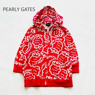 パーリーゲイツ(PEARLY GATES)のPEARLY GATES パーリーゲイツ ジップパーカー 総柄 7部袖 赤(パーカー)