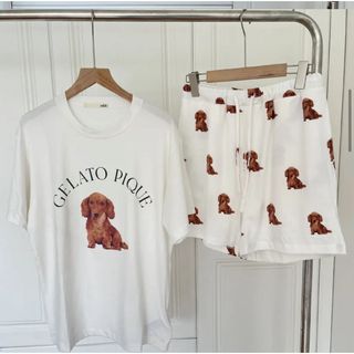 ジェラートピケ(gelato pique)の新品　ジェラートピケ　犬　ダックスフント　半袖　ショートパンツ  ホワイト(ルームウェア)