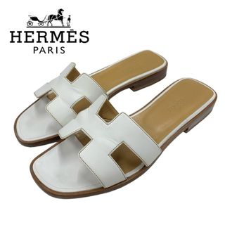 エルメス(Hermes)のエルメス HERMES オラン サンダル 靴 シューズ レザー ホワイト 白 フラットサンダル ミュール(サンダル)