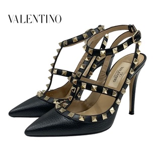 ヴァレンティノ(VALENTINO)のヴァレンティノ VALENTINO パンプス 靴 シューズ レザー ブラック 黒 ゴールド サンダル ロックスタッズ(ハイヒール/パンプス)