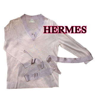 エルメス(Hermes)の美品 HERMES エルメス ゴルチエ期 リボン袖  カットソー ピンク 38(カットソー(長袖/七分))