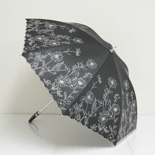シャルルジョルダン(CHARLES JOURDAN)の晴雨兼用日傘 CHARLES JOURDAN USED美品 シャルルジョルダン ブラック 花柄 UV 47cm A0919(傘)