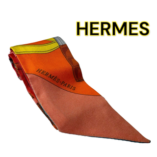 エルメス(Hermes)の美品 HERMES エルメス ツイリー スカーフ シルク オレンジ(バンダナ/スカーフ)