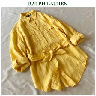 ラルフローレン(Ralph Lauren)のローレン ラルフローレン リボンベルト リネン 2way シャツ XS イエロー(シャツ/ブラウス(長袖/七分))