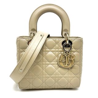 クリスチャンディオール(Christian Dior)のクリスチャンディオール CHRISTIAN DIOR レディディオール スモール LADY DIOR MY ABCDIOR MYABC カナージュバッグ バッグ トートバッグ ショルダーバッグ ラムスキン ベージュ ゴールド金具(トートバッグ)