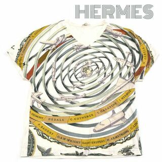エルメス(Hermes)のエルメス■ 飛行機総柄　半袖VネックTシャツ コットンカットソートップス　S(Tシャツ(半袖/袖なし))
