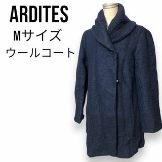 ARDITES ウールコート ショールカラー 隠しボタン ネイビー ミドル丈 紺(ロングコート)