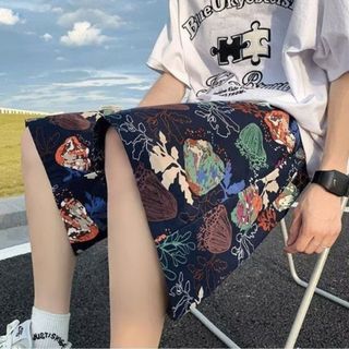 【ゆったりサイズ】 ショートパンツ ボタニカル サーフィン メンズ L 総柄 (その他)