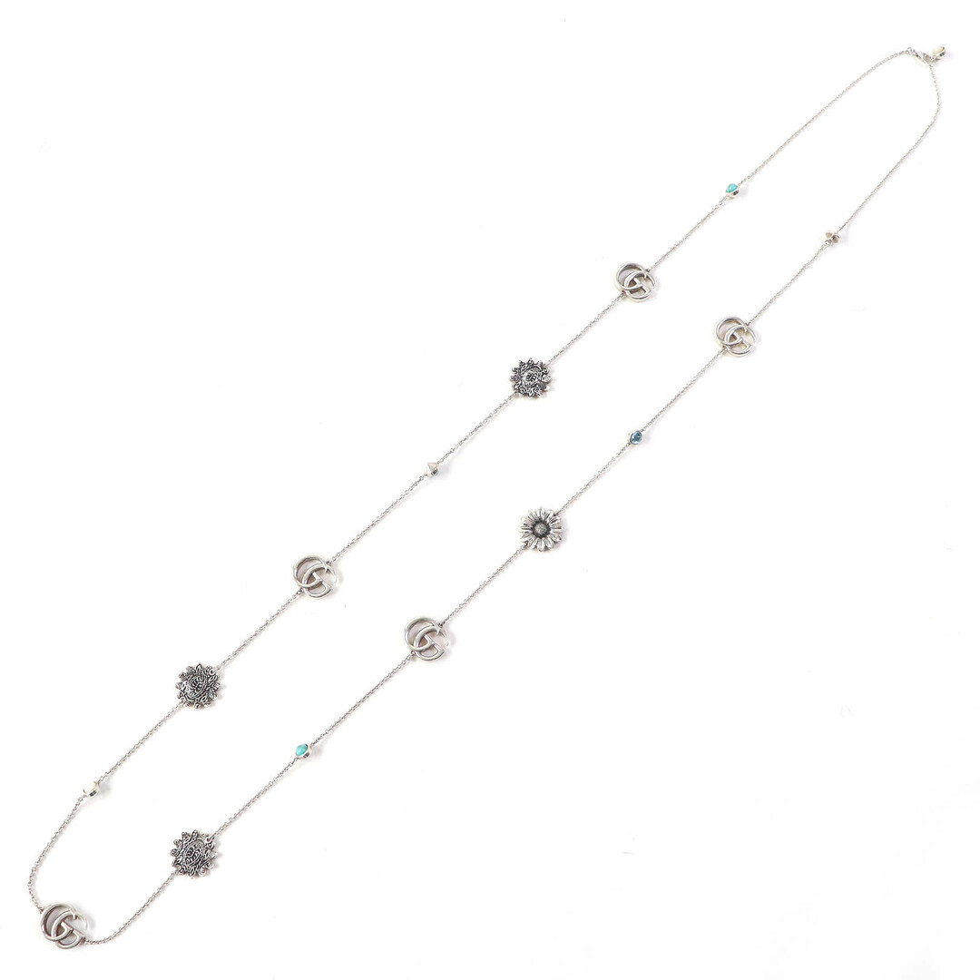 GUCCI - 美品△GUCCI グッチ 527402 SV925 インターロッキングG フラワーモチーフ ラインストーン ネックレス シルバー ブルー系 イタリア製 重量27.44g レディース オススメ◎