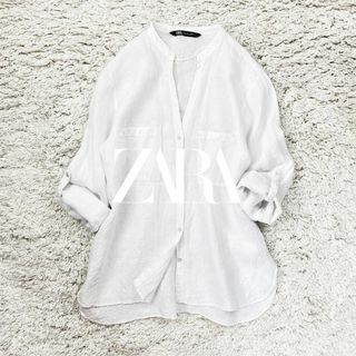 ザラ(ZARA)のZARA　ロールアップ　スキッパー　バンドカラー　リネンシャツ　白　*248(シャツ/ブラウス(長袖/七分))