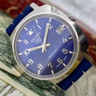 セイコー(SEIKO)の【お洒落】セイコー5 メンズ腕時計 ブルー シルバー 自動巻き ヴィンテージ(腕時計(アナログ))