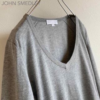 ジョンスメドレー(JOHN SMEDLEY)の英国製 ジョンスメドレー ハイゲージ Vネック コットン ニット XS グレー(ニット/セーター)