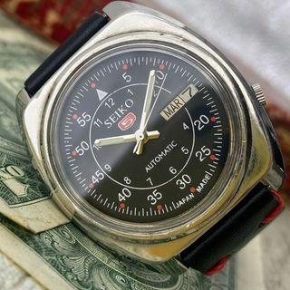 セイコー(SEIKO)の【レトロ可愛い】セイコー5 メンズ腕時計 ブラック 自動巻き ヴィンテージ(腕時計(アナログ))