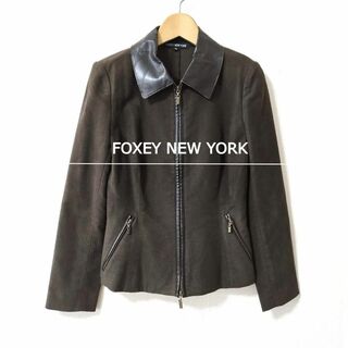 フォクシーニューヨーク(FOXEY NEW YORK)の美品 FOXEY NEWYORK レザー エルボーパッチ シングル ジャケット(ブルゾン)