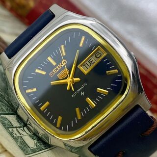 セイコー(SEIKO)の【レトロなデザイン】セイコー5 メンズ腕時計 ブルー 自動巻き ヴィンテージ(腕時計(アナログ))