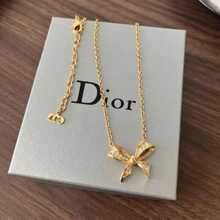 クリスチャンディオール(Christian Dior)のディオール　リボン　ゴールドネックレスチョーカー　美品(ネックレス)