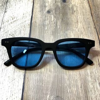 マットブラック/ライトブルー　ウェリントン サングラス ボストン 眼鏡(サングラス/メガネ)