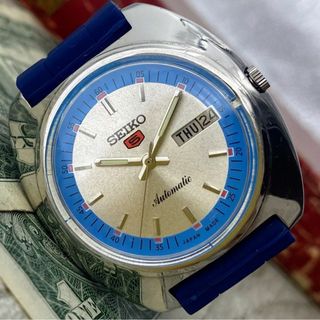 セイコー(SEIKO)の【お洒落】セイコー5 メンズ腕時計 シルバー ブルー 自動巻き ヴィンテージ(腕時計(アナログ))