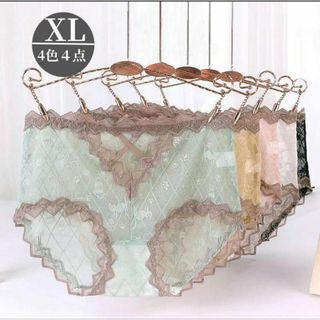 総レースショーツ　パンティ　４枚　かわいい　セクシー　透け感　ヒップアップ　XL(ショーツ)