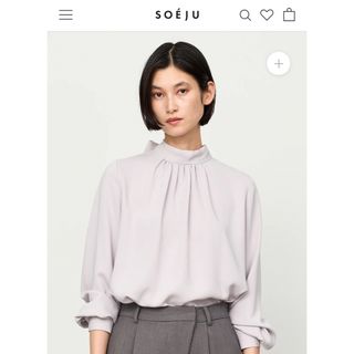 美品　ソージュ　soeju  サテンバックリボンロングスリーブブラウス　Lグレー(シャツ/ブラウス(長袖/七分))