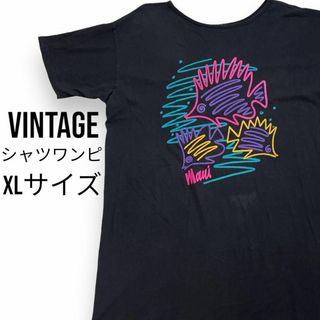 ヴィンテージ(VINTAGE)の海外 vintage ネオンカラー イラスト スーベニア Tシャツ シャツワンピ(Tシャツ(半袖/袖なし))