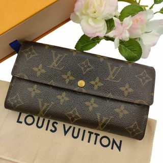 ルイヴィトン(LOUIS VUITTON)のルイヴィトン ポルトモネクレディ 長財布 フラップ モノグラム レザー ブラウン(財布)