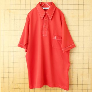 マンシングウェア(Munsingwear)の70s80s USA製MUNSINGWEAR ポロシャツ Lレッド ss141(ポロシャツ)