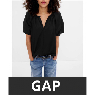 GAP - 2036 新品　GAP パフスリーブ　スキッパーシャツ　半袖　ブラウス　ブラック