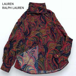 ラルフローレン(Ralph Lauren)の極美品＊ラルフローレン ボウタイ 金ボタン ペイズリー柄 ブラウス 長袖 M(シャツ/ブラウス(長袖/七分))