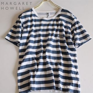 マーガレットハウエル(MARGARET HOWELL)の【MARGARET HOWELL】Tシャツ　ボーダー　ロゴ文字　青×白　M★(Tシャツ/カットソー(半袖/袖なし))