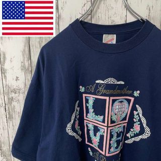 ジャージーズ(JERZEES)のジャージーズ アメリカ古着 ビッグサイズ プリントＴシャツ 半袖 紺　フラワー(Tシャツ/カットソー(半袖/袖なし))