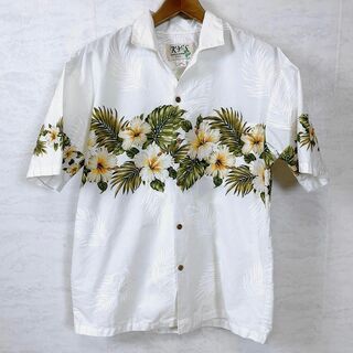 KY'S　メイドインアメリカハワイ　白ホワイトボタニカル　サイズＭコットンシャツ(シャツ)
